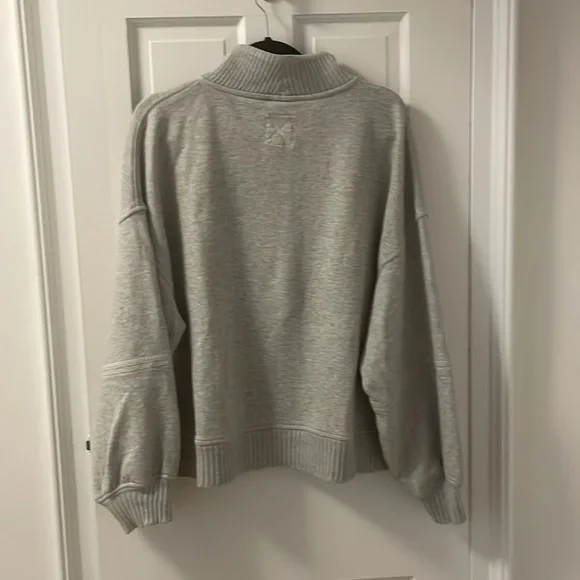 AERIE Light Gray Quarter Zip Sweatshirt - Picture 3 of 4